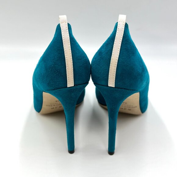 SJP Sarah Jessica Parker EU 38 US 8 Teal Blue Suede Leather Fawn 70 Dress Pumps - Picture 6 of 16